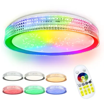 Obrázek produktu pro XMTECH LED stropní světlo stmívatelné s dálkovým ovládáním, 60W stropní lampa RGB s kulatou změnou barev, akrylové kamínky hvězdné oblohy pro ložnici kuchyň dětský pokoj obývací pokoj, šedá barva