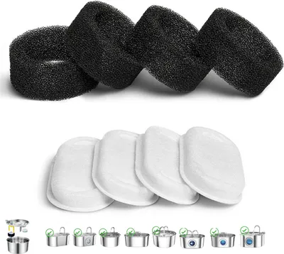 Produktbild von Ersatzfilter für 3,2 l Edelstahl-Katzenwasserbrunnen, ultra-leiser Haustierbrunnen, 8 Stück (Kohlefilter + Schaumstofffilter)