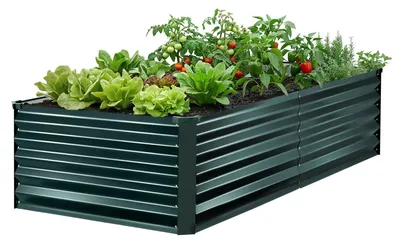 Zdjęcie produktu dla Metalowa podwyższona grządka – prostokątny zestaw skrzynek ogrodowych – wymiary 203 x 102 x 46 cm – do użytku na zewnątrz – z rękawiczkami – do warzyw i kwiatów – ciemnozielony