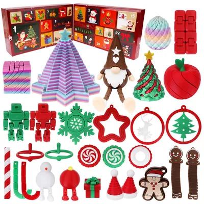 Productafbeelding van 3D Geprinte Fidget Adventskalender 24 Beweegbare Gewrichtsfiguren Kerst Countdown Verrassingsset Antistress Figuren voor Kinderen Tieners