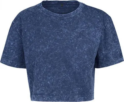 Image de Build Your Brand BY054 | Damen Acid Washed Cropped Tee - Farbe : Indigo White - Größe : XL