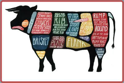 Produktbild von vianmo Holzschild 20x30 cm Kuh Beef cuts Fleisch