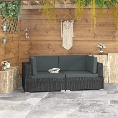 Zdjęcie produktu dla JUNZAI Narożnik 2-częściowy z poduszkami, sofa ogrodowa, meble ogrodowe, sofa ogrodowa, meble ogrodowe, sofa ogrodowa, meble ogrodowe, polirattan, czarny