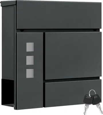 Produktbild von Briefkasten mit Zeitungsfach und Klappdeckel | Anthrazit | 37x10,5x37 cm