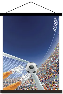 Produktbild von MuchoWow® Textilposter Eine Illustration eines Torwarts, der den Fußball stoppt - Junge - Mädchen - Kind 90x120 cm mit schwarzem Rahmen - Dekoration