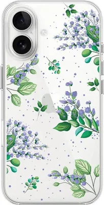 Zdjęcie produktu dla Przezroczyste, elastyczne etui silikonowe do iPhone'a 16 Plus, fioletowe kwiaty