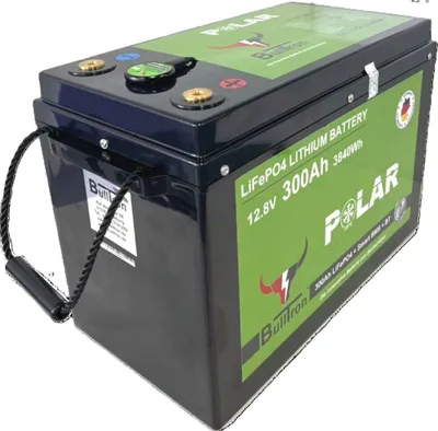 A BullTron LiFePO4 lithium battery is shown from a three-quarter angle against a white background.