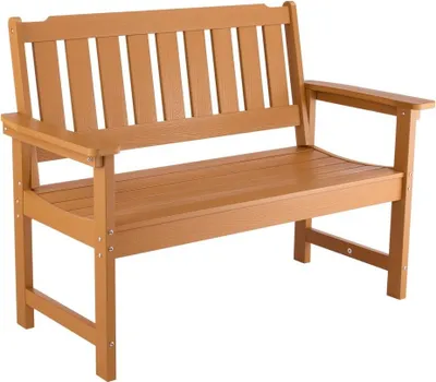 Obrázok produktu pre Záhradná lavička 128 cm - Plastová lavička na terasu vo farbe dreva - Balkónová lavička na verandu