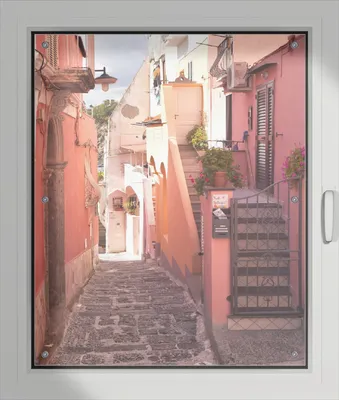 Produktbild von Wallario Lichtschutzbild, Dekorativer Sichtschutz Sonnenschutz 76 x 93 cm mit Motiv: Südländische Gasse- Italien bei Sonnenschein - Verdunklung ohne Bohren
