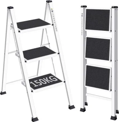Produktbild von Weißes Metall-Treppensteiger mit Antirutsch-Pedal