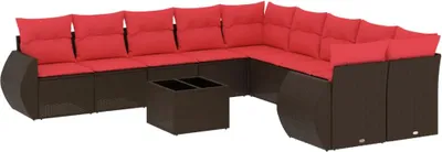 Image de vidaXL Ensemble de 11 canapés de jardin avec coussins, marron, polyrattan