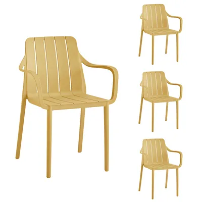 Produktbild von VORTIVO Gartenstuhl 4er Set Gelb – stapelbar, wetterfest, UV-beständig & bis 200 kg. Für Balkon, Terrasse, Garten & Esszimmer.
