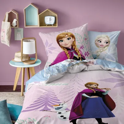 Produktbild von Disney Frozen Die Eiskönigin Bettwäsche Set mit Anna und Elsa · Kinderbettwäsche für Mädchen 135x200 80x80cm aus 100% Baumwolle · Linon Qualität mit Reißverschluss