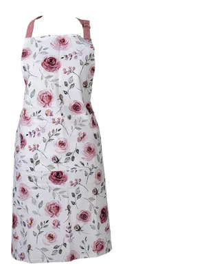 Produktbild von Clayre & Eef Küchenschürze 70x85 cm Weiß Rosa Baumwolle Rosen