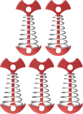 Produktbild von 5 Stück Zelt-Federschnallen, rostfrei, korrosionsbeständig, rutschfestes Design, Fischgräten-Zeltseilspanner, Schnureinsteller, Spanner, Rot