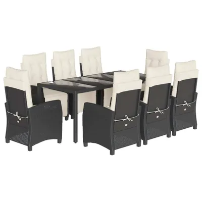 Produktbild von vidaXL 9-tlg. Garten-Essgruppe mit Kissen Schwarz Poly Rattan