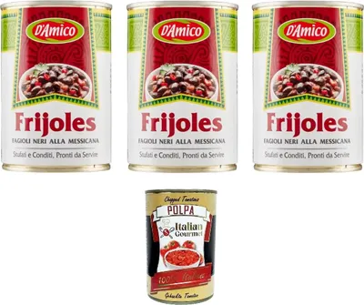 Produktbild von D'Amico Frijoles Fagioli Neri alla Messicana Schwarze Bohnen nach mexikanischer Art 3x400gr + Italian Gourmet polpa 400g