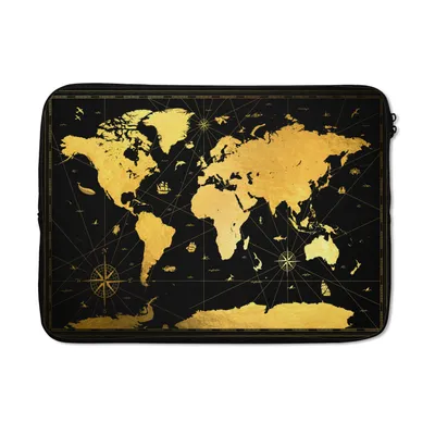 Produktbild von MuchoWow® Laptop Hülle 14 ZollWeltkarte - Gold - Schwarz - Luxus Laptoptasche - Laptoptasche - Stoßsicher - Schutzhaube