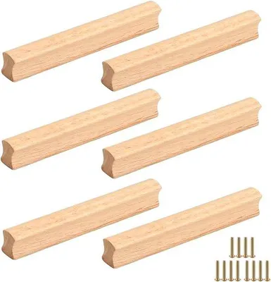 Immagine prodotto di Set di 6 maniglie in legno massello per armadi da bagno e da cucina, 160 mm