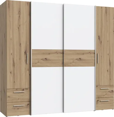 Produktbild von Furniture24 Kleiderschrank Narago Klts62324-C830 Schwebetürenschrank Mit Drehtüren 200.1 X 190.5 X 61.2 Cm Artisan Eiche/Weiß