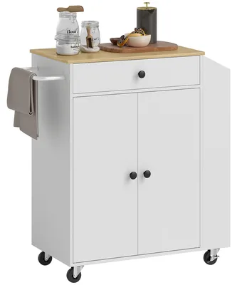 Obrázek produktu pro Mobilní vozík do kuchyně na kolečkách, s zásuvkou a skříňkou | Barva: bílá a hnědá | Rozměry: 82 x 38 x 86,5 cm