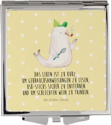 Produktbild von Mr. & Mrs. Panda Kosmetikspiegel Robbe Sherlock - Gelb Pastell - Geschenk, Frauen Spiegel, Kleiner, Schminkspiegel, Handspiegel, Lustige Sprüche, Klappspiegel