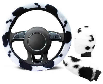 Obrázok produktu pre Sada troch poťahov na volant s plyšovým motívom krávy, určená pre volanty s priemerom 37-39 cm
