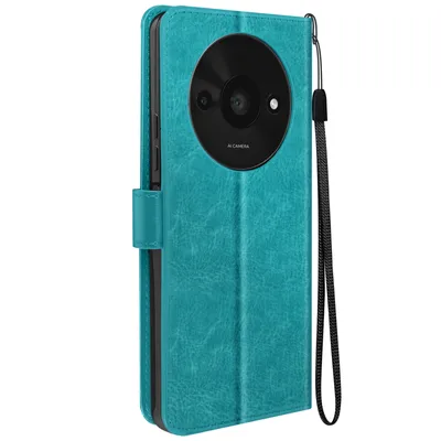 Zdjęcie produktu dla Mayaxess, etui portfelowe do Redmi A3 z funkcją podstawki i paskiem na rękę, turkusowe