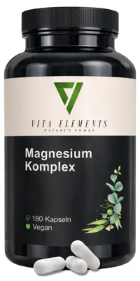 Produktbild von Vita Elements Magnesium 180 Kapseln Bisglycinat Citrat Malat Citrate Nahrungsergänzungsmittel