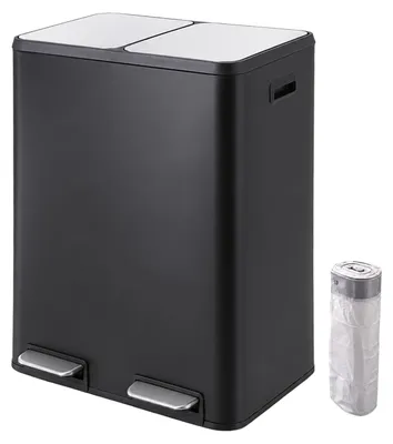 Image de Relaxdays, poubelle avec 2 compartiments, capacité de 2 x 30 litres, bacs intérieurs amovibles, système de fermeture douce, pédale, acier inoxydable, poubelle à pied pour cuisine, noire, Image générée par une IA