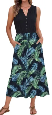 Image de Robe d'été pour femmes - Longue - Décolleté en V - Motifs floraux