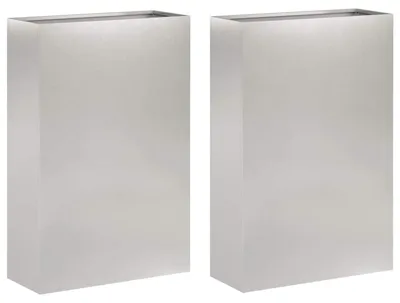 Image de vidaXL Jardinières pour plantes, lot de 2, argent, 40 x 20 x 75 cm, en acier inoxydable