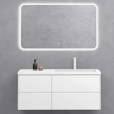 Image de doporro Meuble sous Vasque Blanc Mat et Lavabo de Salle de Bain 120x46x54cm Ensemble de 3 Pièces Meuble avec Lavabo et Miroir LED