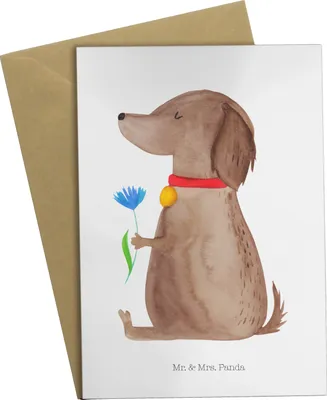 Produktbild von Mr. & Mrs. Panda neujahrskarte Hund Blume - Weiß - Geschenk, Sprüche, weihnachtskarten, Hunde, Beileidskarte, einladungskarten, Hundeliebe, Klappkarte, Grußkarte, Süß