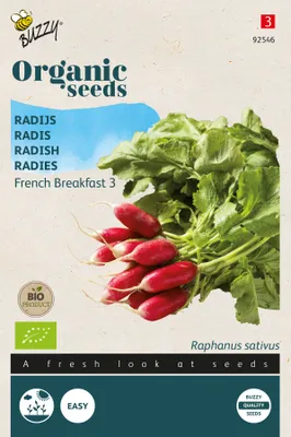 Productafbeelding van Radijs 'French Breakfast' 3 | Biologische radijzaden van Buzzy Seeds [Te gebruiken tot 07/2024]