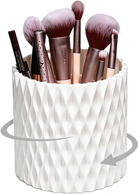 Productafbeelding van Make-up kwastenhouders, kunststof, wit, 5 vakken, 360° draaibaar, organizer voor cosmetica