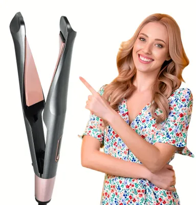 Produktbild von UKLISS 2-in-1-Haarglätter und Lockenstyler mit PTC-Heizung, 100–230 °C, Grau