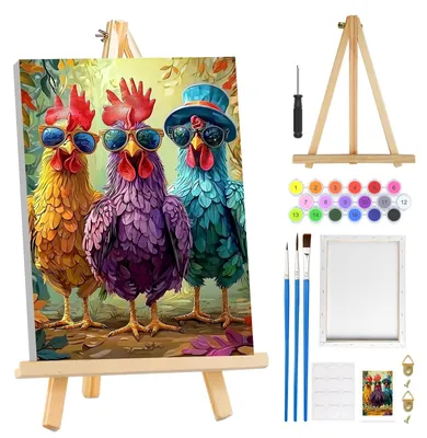 Productafbeelding van Schilderset met cijfers - Inclusief houten lijst en houten ezel - DIY acrylverfset voor volwassenen - 20x30 cm