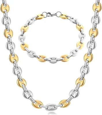 Image de AFSTALR Collier Hommes Acier inoxydable Grain de café Bracelet ArgentOr
