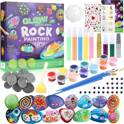 Produktbild von Rock Painting Kit, Glow in The Dark, 10 Steine, 6 Farben, Kreatives Bastelset für Kinder 5-10 Jahre