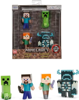 Produktbild von Minecraft Figuren-Set (4 Stück) aus Metall - Sammelfiguren aus Minecraft Caves & Cliffs (Steve, Alex, Creeper und Warden) für Gamer & Sammler ab 8 Jahre, je 6 cm