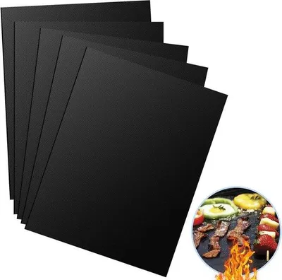 Produktbild von Famanu Grillmatten Set 5 Stück - wiederverwendbare Antihaftmatten 40 x 30 cm für Grill und Ofen