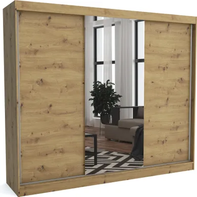Produktbild von Kleiderschrank JOHN ARTISAN, 250x60x215 cm – mit Schiebetüren & Spiegel, Kleiderstange & Regalfächer, Schlafzimmerschrank, Garderobenschrank, Modern