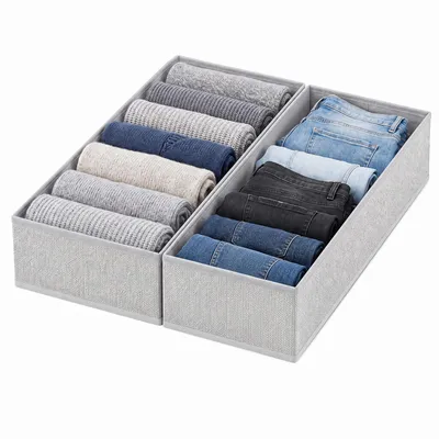Produktbild von Aufbewahrungsbox Schubladen Organizer 2er Set aus Vliesstoff Faltbare Ordnungsboxen für Schrank, Kommode und Kleiderschrank 22x51x11cm ohne Fächer