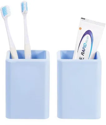 Produktbild von Ibenzoa® Zahnbürstenhalter Set (2) aus natürlicher Kieselgur – schnell trocknend, 7,2×7,2×10 cm, rutschfeste Pads für Bad & Waschtisch