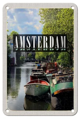 Produktbild von Blechschild Reise 12x18cm Amsterdam Reiseziel Bootsfahrt Dekoration