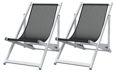 Produktbild von 2er Set Strandstuhl, Klappbarer Liegestuhl in 3 Positionen einstellbar, Gartenliege mit Aluminiumgestell, Klappstuhl in Grau mit Textilene