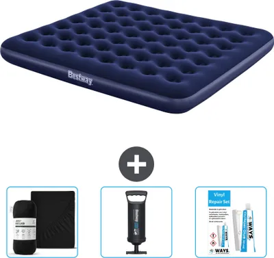 Zdjęcie produktu dla Materac dmuchany Bestway - 2 osoby - 183 x 203 x 22 cm - Niebieski - w zestawie akcesoria