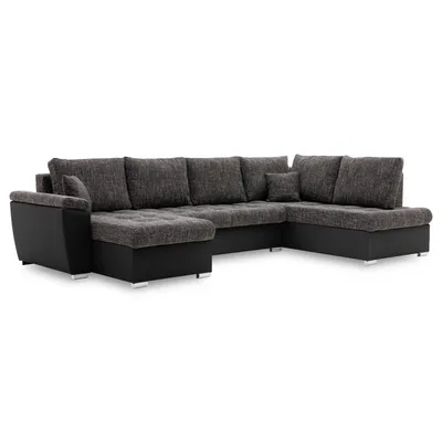 Produktbild von Ecksofa VEGAS 315/190 RECHTS mit Schlaffunktion und 3 Bettkasten - U-förmig - Eckcouch in modernem Design - Dunkelgrau & Schwarz