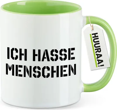 Produktbild von Huuraa Kaffeetasse ICH HASSE MENSCHEN 330ml Grün Keramik Kaffeebecher Geschenkidee